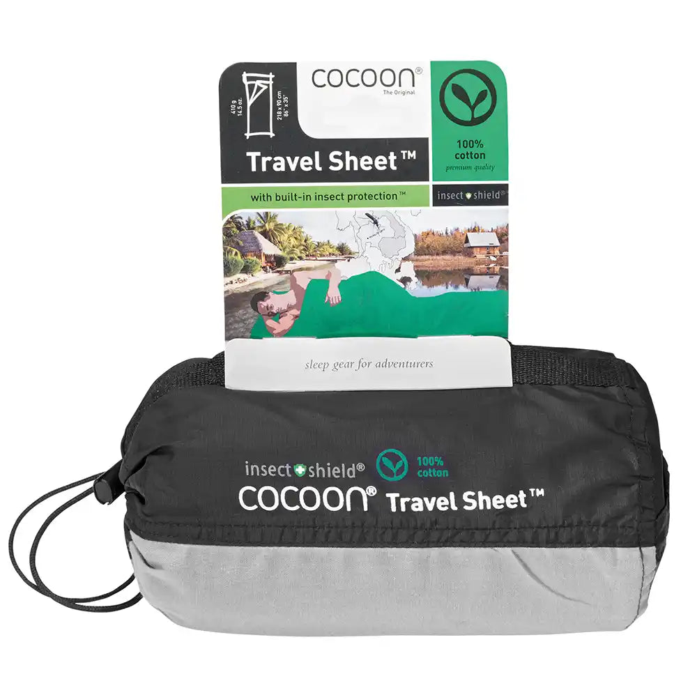 Cocoon Travelsheet Insect Shield 100% Cotton Grey afbeelding 3